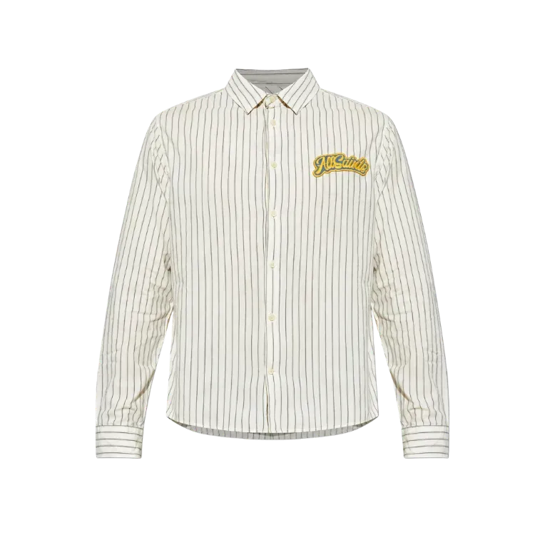 Camisa AllSaints Samuel Logo Stripe Pebble White