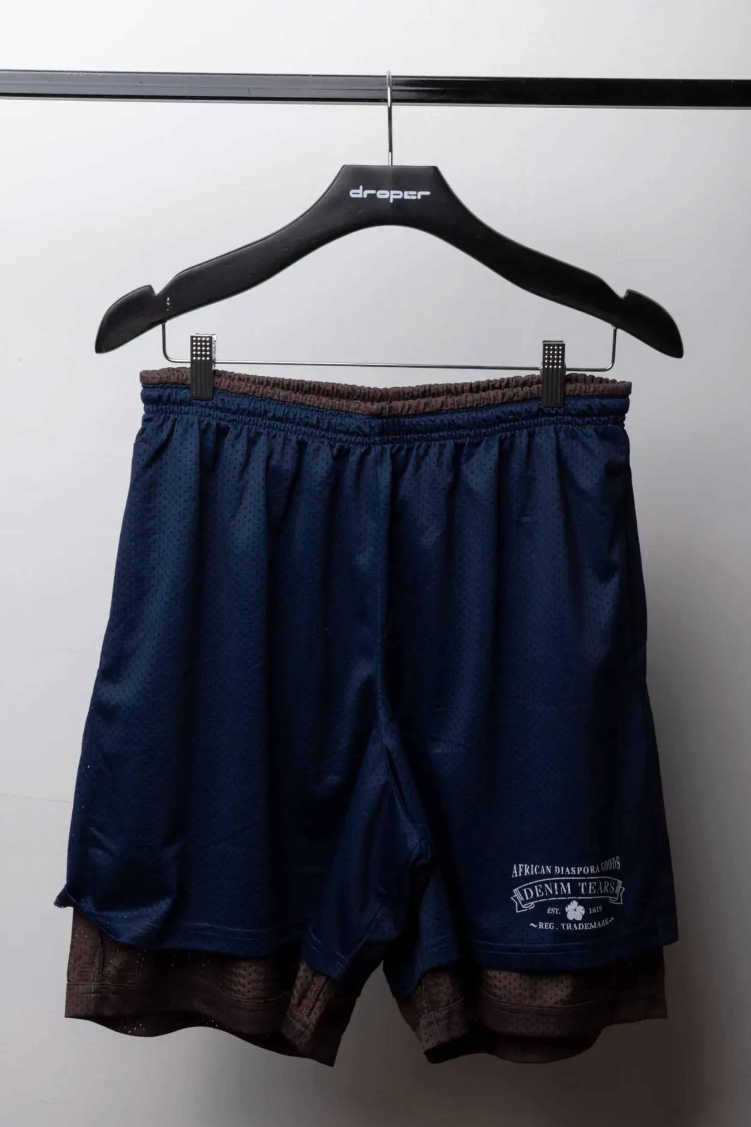 Shorts Denim Tears ADG Double Layer Mesh Shorts Navy Brown — G, Novo