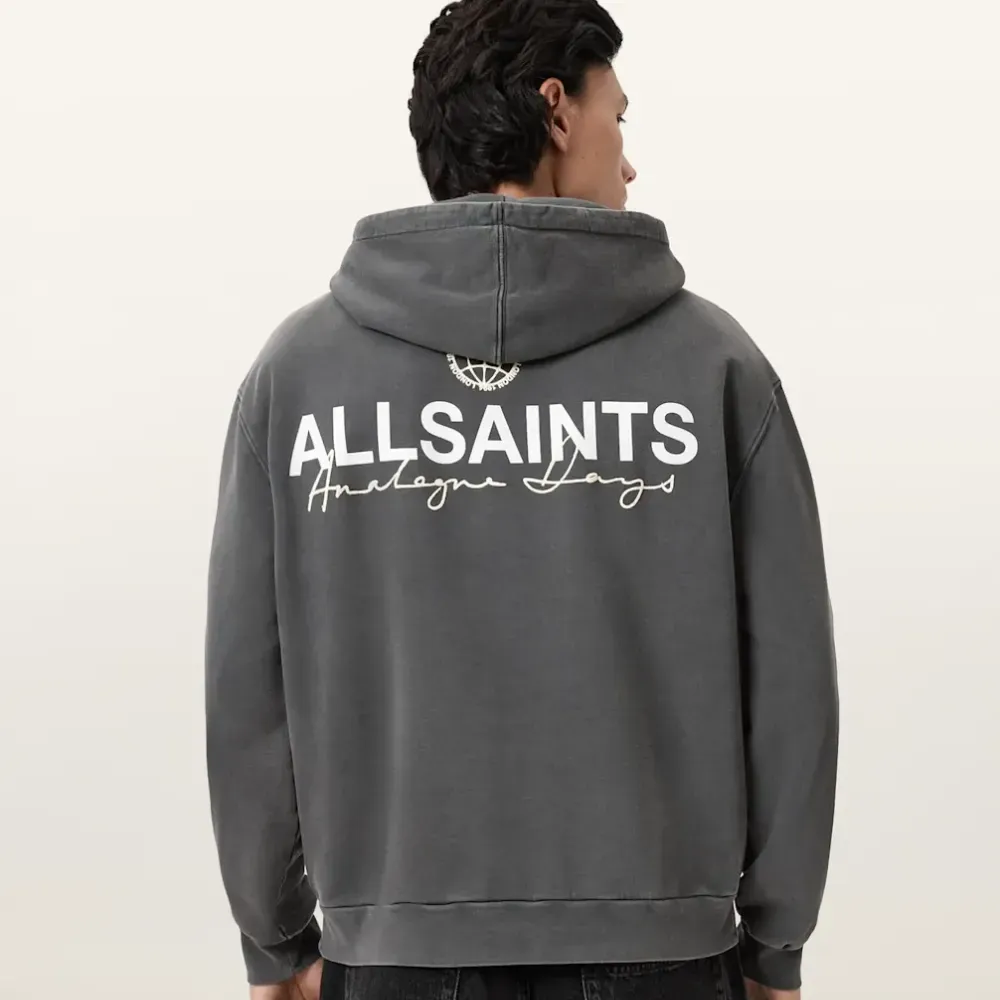 Moletom AllSaints Emblem Oversized Cotton Hoody Washed Black foto 1