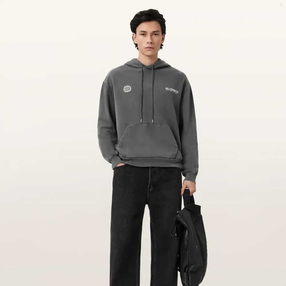 Moletom AllSaints Emblem Oversized Cotton Hoody Washed Black foto 2
