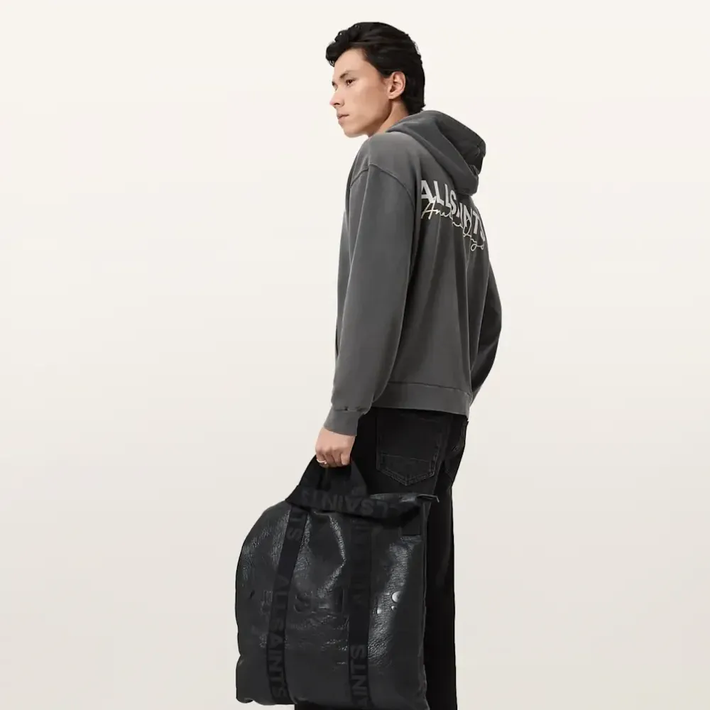 Moletom AllSaints Emblem Oversized Cotton Hoody Washed Black foto 3