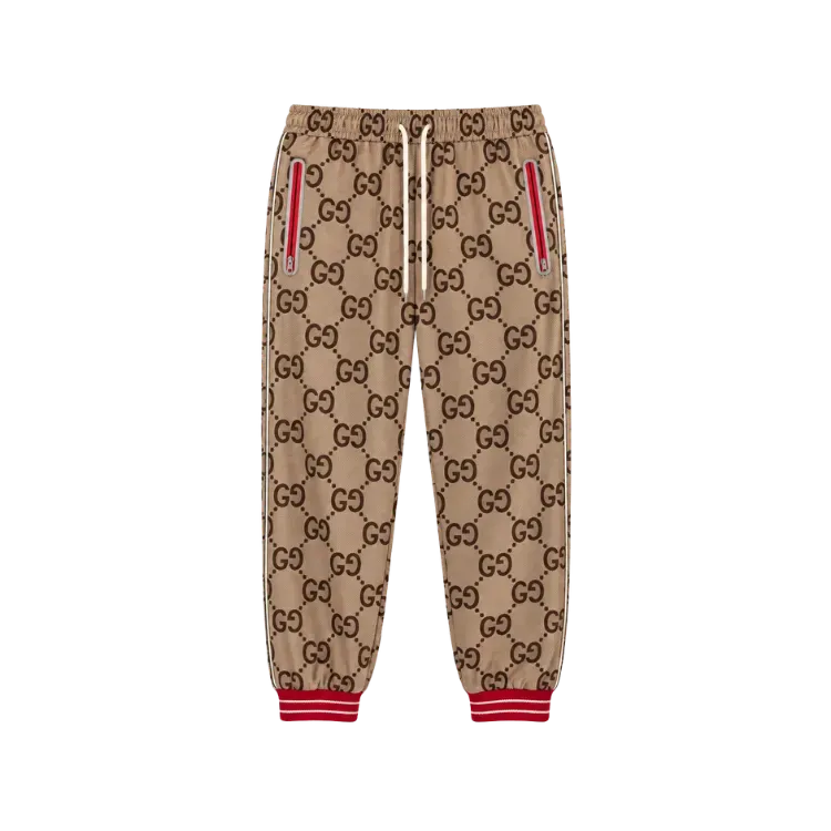 Calça Gucci Jumbo GG Monogram Track Pants Beige Ebony