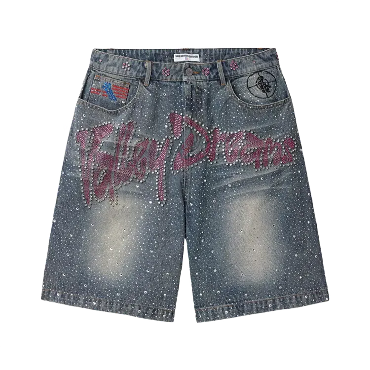Bermuda Vale Lives Forever Iced Out Jorts Mid Blue