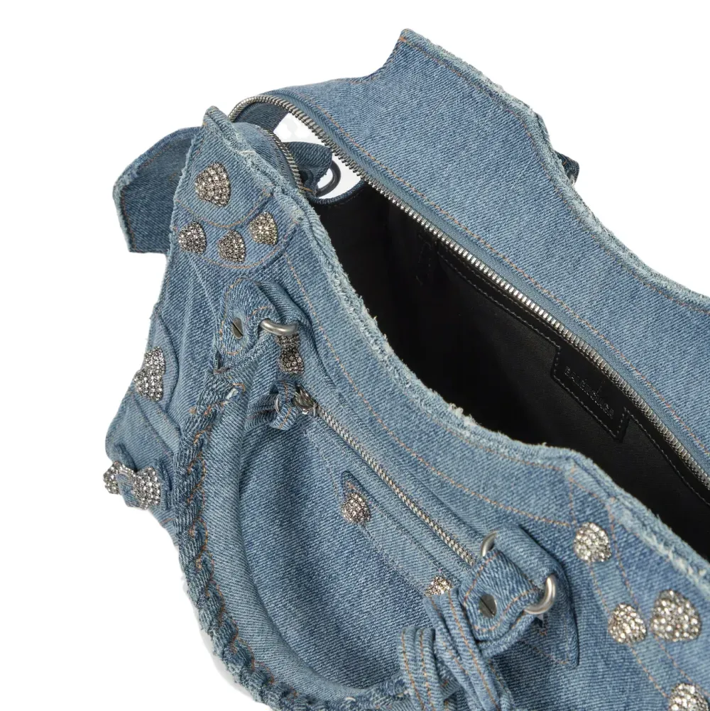 Bolsa Balenciaga Neo Cagole City Washed Frayed Denim Crystal Blue foto 2