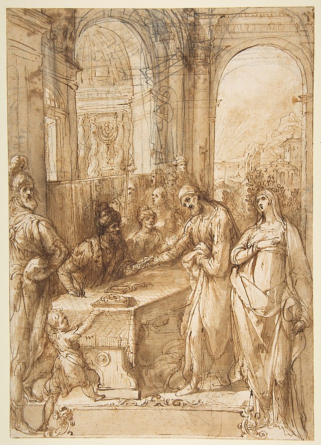 640px Esther and Mordecai before King Ahasuerus (Esther 8 1 12) MET DP812214