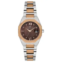 Relogio Analogico Feminino Daniel Klein DK.1.14109-6 Premium Lady / Pulseira de Aço Inoxidável - Prata/Rose Gold/Marrom