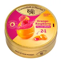 Bala Cavendish Laranja e Framboesa Recheio Lata 175G