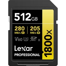 Cartão de Memória Lexar SD 512GB Gold 270/180MBS 1800X