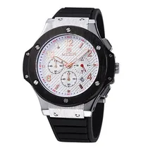 Relógio Analógico Megir Racing MN3002GBK-7N0 Masculino, Silicone - Preto, Prata e Branco