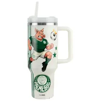 Copo Térmico Weedoo Palmeiras - 1.2L - com Canudo - Verde e Branco