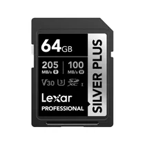 Cartão de Memória Lexar SD 64GB Silver Plus 255MBS V30
