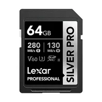 Cartão de Memória Lexar SD 64GB Silver Pro 280MBS V60