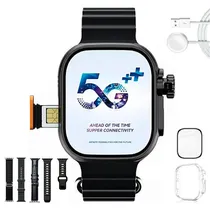 Relogio Inteligente Smartwatch Microwear Ultra Ai 4 / 49MM / 5G / Sim Card / Wifi / Bluetooth / Chat GPT / Play Store / Camera 2MP / Chamada de Video / Audio / Tiktok / Whatsapp / 4 Pulseiras - Preto