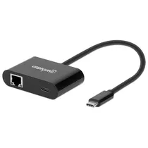 Cabo Adaptador Type-C Macho para RJ45 / Type-C Fêmea Manhattan 153454 / 1GBPS / 60W - Preto
