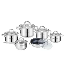 Set de Ollas Haus Roland HR101-2 de Acero Inoxidable Con Tapa 12 Piezas