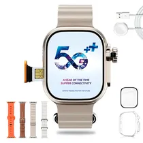 Relogio Inteligente Smartwatch Microwear Ultra Ai 4 / 49MM / 5G / Sim Card / Wifi / Bluetooth / Chat GPT / Play Store / Camera 2MP / Chamada de Video / Audio / Tiktok / Whatsapp / 4 Pulseiras - Cinza