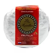 Alfajor Artesanal PY La Marsellesa Chocolatoso Recheio Chocolate e Morango Cobertura Chocolate Semi Amargo 70G