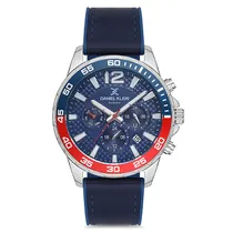 Relogio Analógico Masculino Daniel Klein DK.1.12672-3 Exclusive Gents / Pulseira de Silicone + Couro Genuíno - Azul/Vermelho