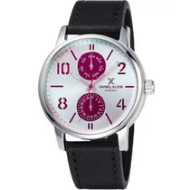 Relógio Analógico Daniel Klein Exclusive DK11842-1 Masculino, Couro - Preto, Prata e Vermelho