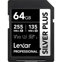Cartão de Memória SD Lexar Professional Silver Plus 255-135 MB/s C10 U3 V30 64 GB - (LSDSIPL064G-BNNNG)
