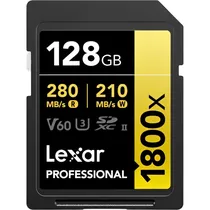 Cartão de Memória SD Lexar Professional Gold 1800X 280-210 MB/s C10 U3 V60 Uhs-II 128 GB (LSD1800128G-BNNNG)