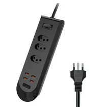 Filtro de Linha / Extensão Elétrica Keen KEC-01 com 3 Tomadas + 4 Tomadas USB-A / 2500W / 10A / 250V - Preto