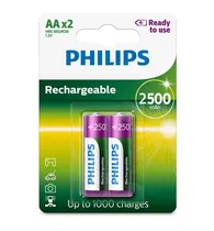 Pilha Philips Recarregável AA 2500-Mah - com 2 Unidades (R6B2RTU25/97)