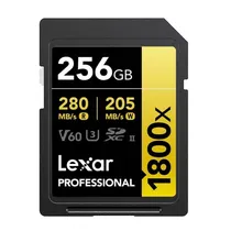 Cartão de Memoria SD Lexar Professional 1800X Serie Gold 280-205 MB/s C10 U3 V60 256 GB (LSD1800256G-Bnnnu)