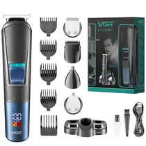 Aparador / Cortador de Cabelo VGR Voyager V-108 / 10 Em 1 / 600MAH / Recarregavel / com Acessorios - Preto/ Azul