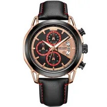 Relógio Analógico Megir Chronograph 2071GREBN-1N0 Couro - Preto e Dourado