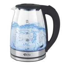 Chaleira Elétrica de Vidro 4LIFE Crystalflow Electric Glass Kettle FLG2110 / 2 Litros / 1500W / 110V ~ 50/ 60HZ - Preto/ Transparente