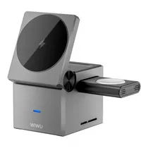 Carregador Wiwu WI-W030 Small Square, 3 Em 1, 15W 3A, s/Fio - Cinza|