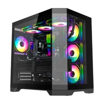Gabinete Gamer, Aquario, Gamemax Hype-A, Mid Tower, Argb, ATX, Frontal e Lateral Vidro Temperado, 4X Fans, Preto 120MM Argb