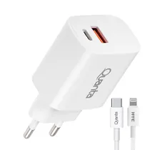 Carregador Tomada Quanta QTCACR2 USB 3.0 / USB-C - Branco + Cabo USB-C / Lightning