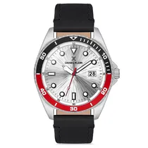 Relogio Analógico Masculino Daniel Klein DK.1.12665-1 Premium Gents / Pulseira de Couro Genuino - Preto/Vermelho/Prata