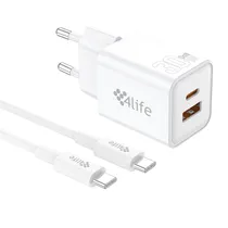 Carregador de Parede 4LIFE 30W Ganmaster Series com Cabo USB-C - USB-C (FL8530ACGW) 1X USB-C / 1X USB-A / 100-240V ~ 50/60HZ - Branco
