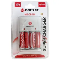 Carregador de Pilhas Mox MO-CB734 Bivolt + 4 Pilhas AA - Branco