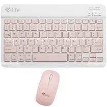 Kit Teclado Sem Fio 4LIFE FL030PK Inglês + Mouse 1.600 Dpi - Rosa/Branco