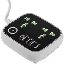 Filtro de Linha Yookie EB03 com 2 Tomadas Universais + 3X USB + USB-C - Branco/Preto