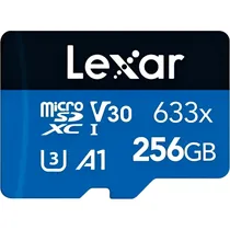 Cartão Micro SD Lexar High-Performance 633X Série Blue 100-45 MB/s C10 U3 V30 A1 256 GB (LSDMI256BB633A)