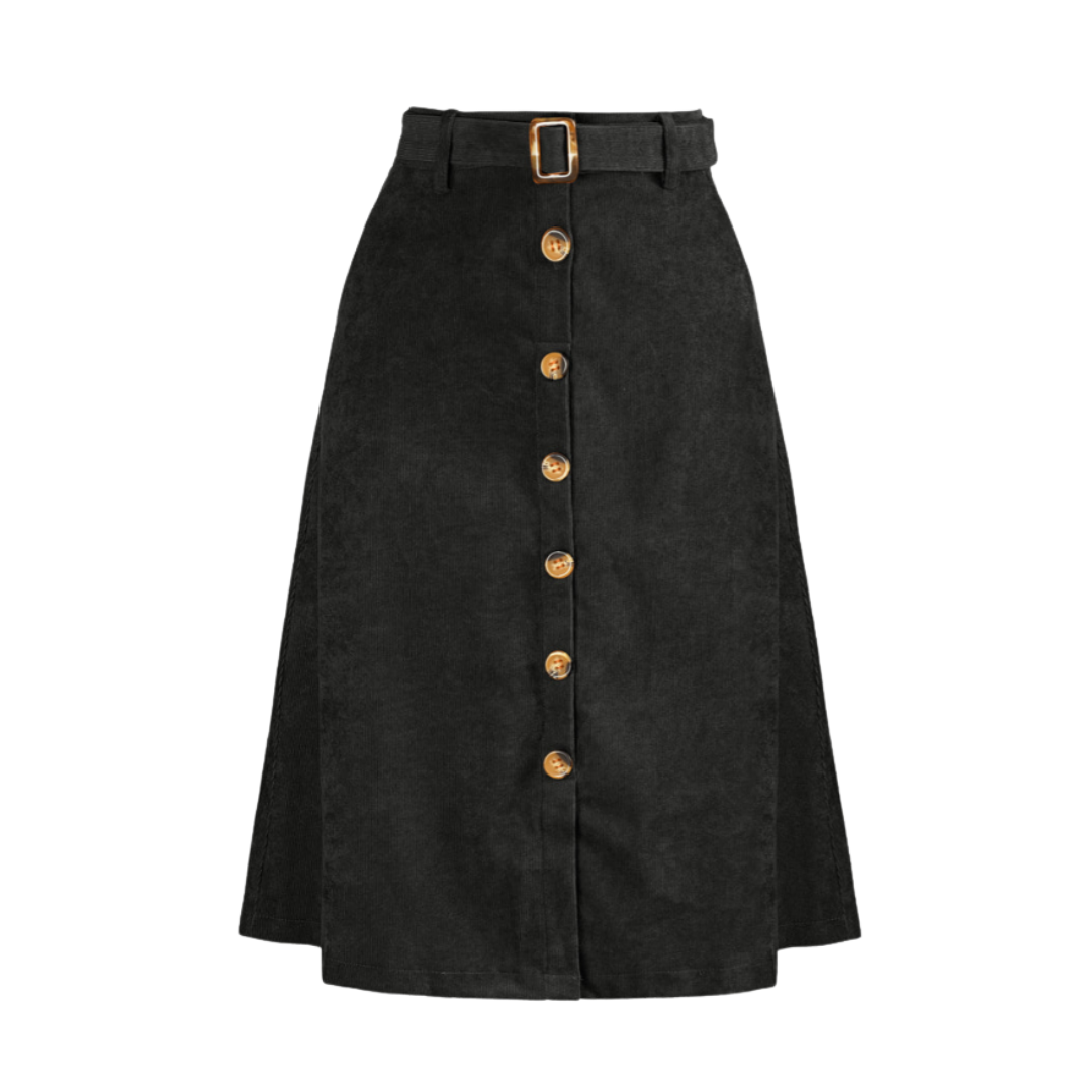 Allegra K Black Button Midi Skirt