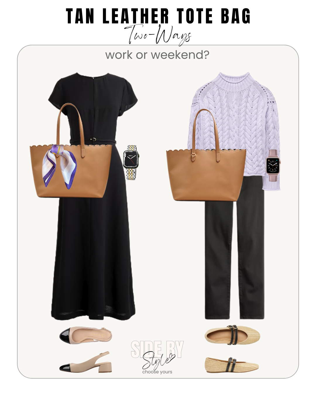 Tan Leather Tote Bag - Work or Weekend