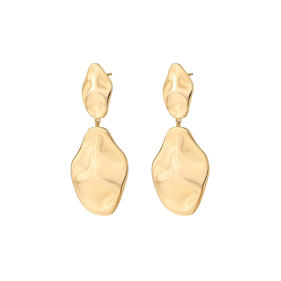 FANCY SHINY Hammered Gold Drop Earrings