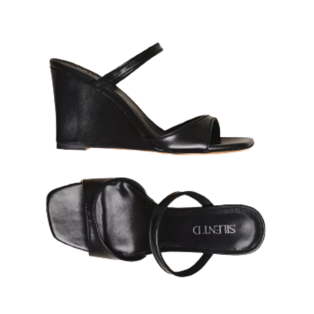 Silent D Black Wedge Sandals