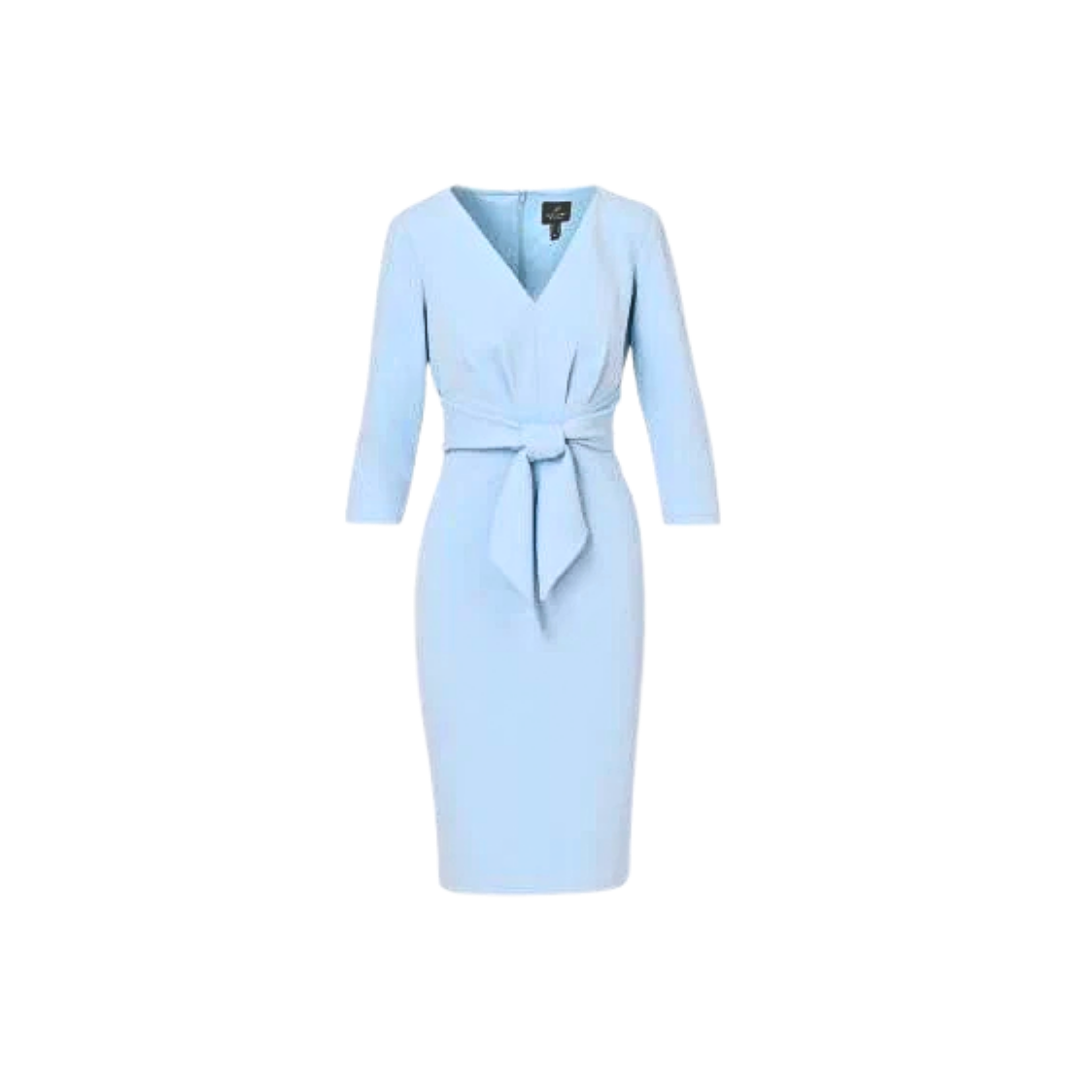 Adrianna Papell Blue Crepe Tie Waist Dress