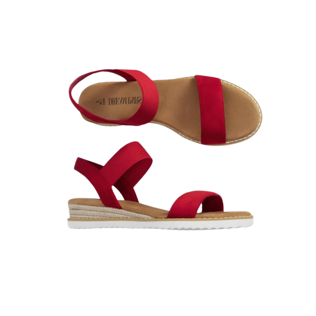DREAM PAIRS Red Strappy Espadrille Wedge Sandals