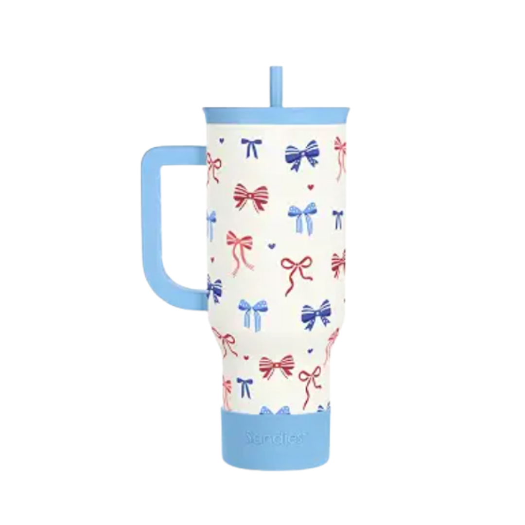 SANDJEST Red, White & Blue Bow Large Tumbler
