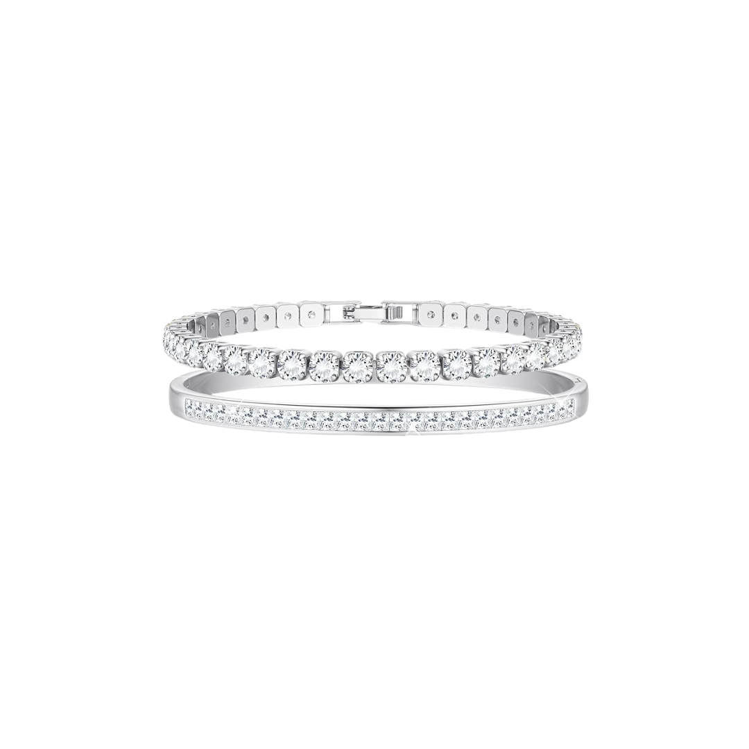 Yadoca Silver CZ Tennis Bracelet Set