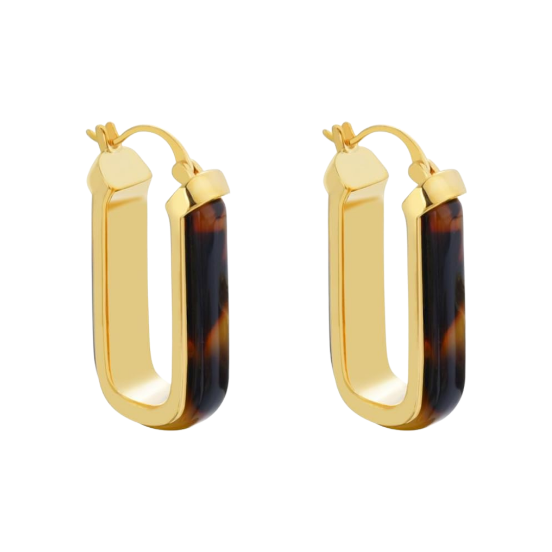 New Zenro Gold Tortoise Shell Hoop Earrings