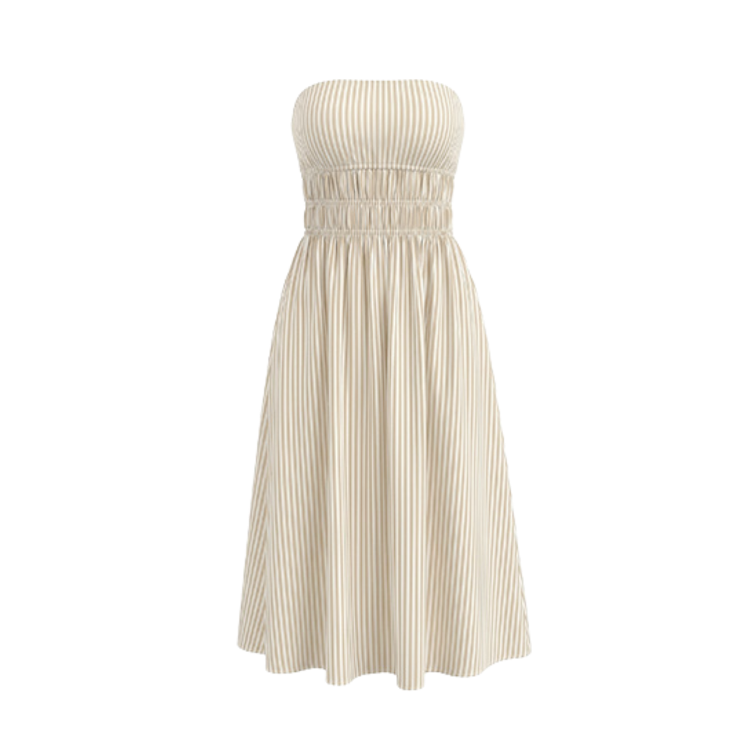 Waist Wow Striped Seersucker Strapless Midi Dress